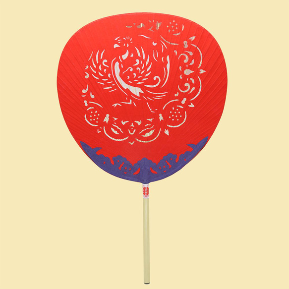 伝統工芸品】奈良団扇 上正 赤 正倉院文様-鳳凰-【手作りうちわ