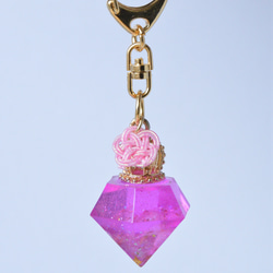 【受注製作】ダイヤオルゴナイト　キーホルダー　ピンク　水晶　誕生石　４月　誕生日プレゼント 6枚目の画像
