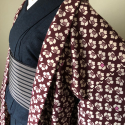 ウール半幅帯　ウールのポップな花柄とクールな縞柄リバーシブル 5枚目の画像