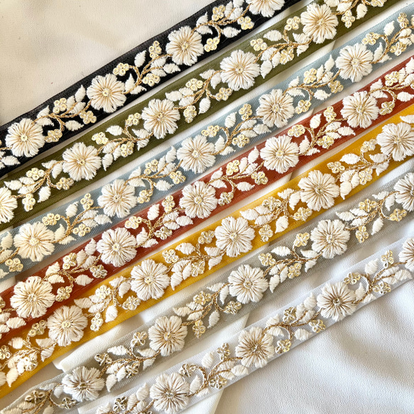 30cm  インド刺繍リボン  チュール  花柄 2枚目の画像