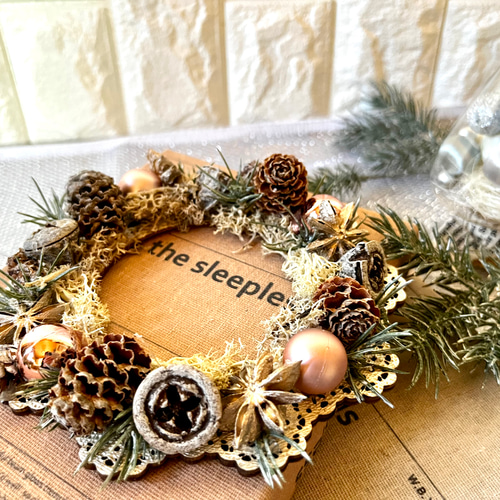 キャンドルリース　クリスマスリース　三日月リース　冬リース　お正月リース キャンドルリース クリスマスリース 三日月リース 冬リース お正月