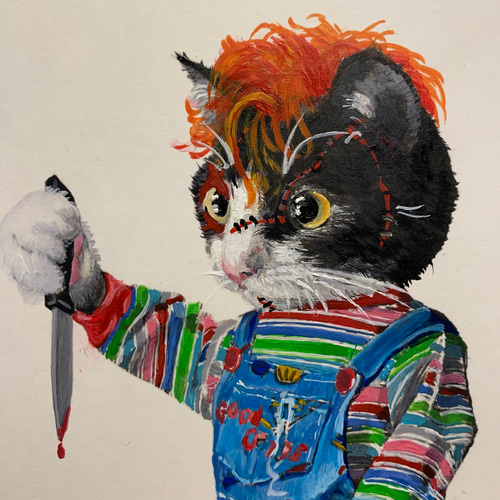 茶トラ猫抱っこ女子　アクリル画 茶トラ猫抱っこ女子アクリル画