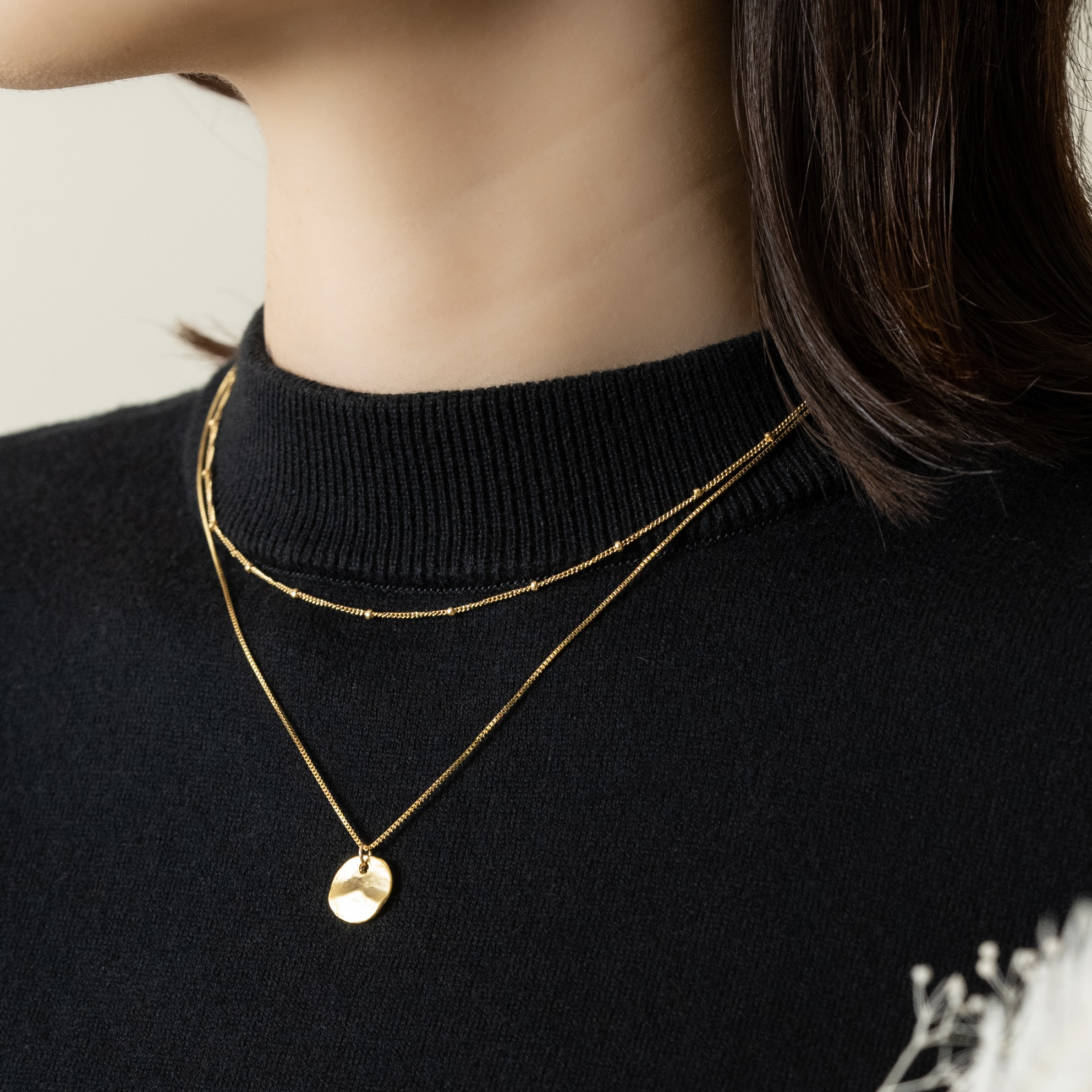 Creema限定！冬の福袋　ハンマーコインネックレスとビーズチェーンのネックレス（14kgf）金属アレルギー対応　メンズ