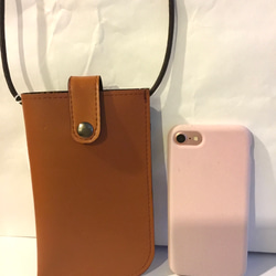 牛革スマホショルダー　ショルダー&フックタイプ　エナメルオレンジ 3枚目の画像