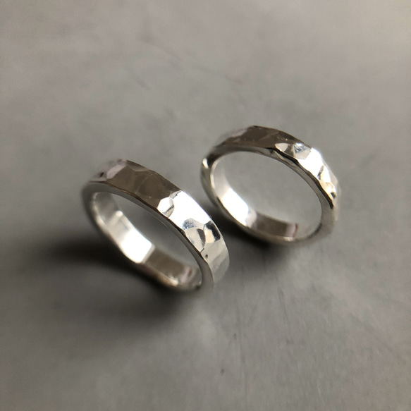 pair ring silver 4mm/シルバー/指輪/ペアリング/槌目/シンプル/刻印 2枚目の画像
