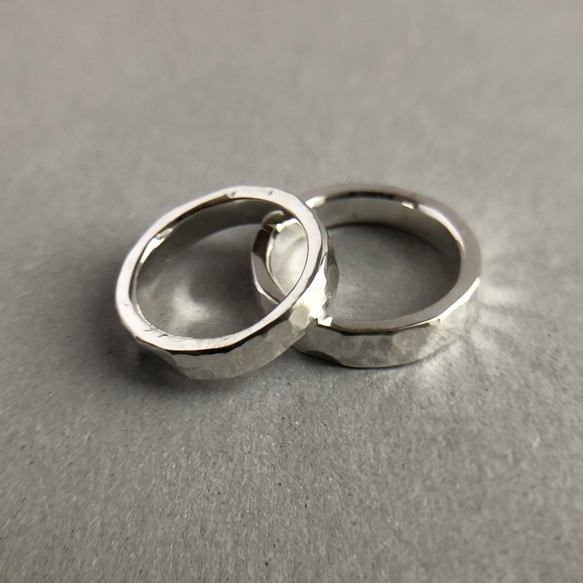 pair ring silver 4mm/シルバー/指輪/ペアリング/槌目/シンプル/刻印 1枚目の画像