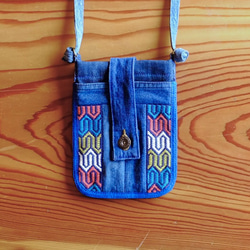 こぎん刺しサクラポーチ【刺し子☺︎刺繍】デニムリメイク