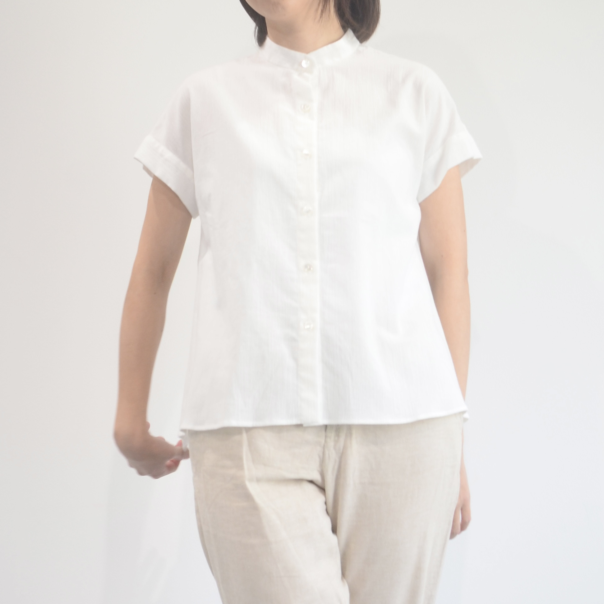 【高島ちぢみ】フレアブラウス <<White>>