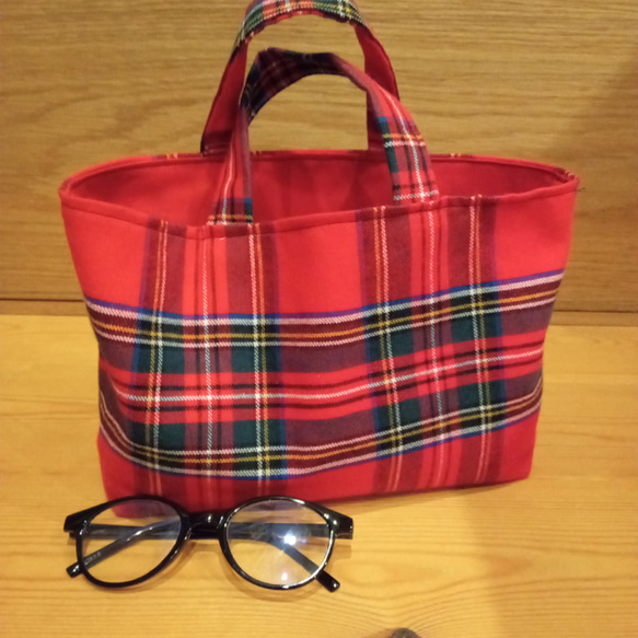 可愛い❤定番の赤タータンチェック☆ミニトート（ネル素材） トート