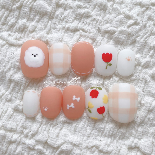 3dネイルパーツ 誕生日 クリスマス 犬 ビションフリーゼ ネイルパーツ ꒰ 犬種別デザイン ꒱ ビションフリーゼネイルチップ ネイルチップ