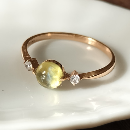 透明なクリソベリルキャッツアイのK10リング 11号 リメイク品 天然石