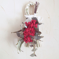 しめ縄飾り 外して飾れる2ウエイタイプ ボード付き ピンク系 しめ縄