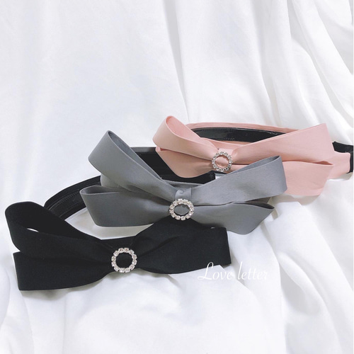 ベーシックリボンカチューシャ ブラック グレー ピンク 韓国 量産型