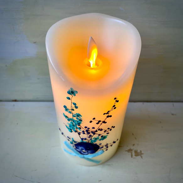 【YNさま専用】おし花LEDキャンドルライト L ブルー ブーケ 癒し 本物の炎のよう 火を使わず安全 2枚目の画像