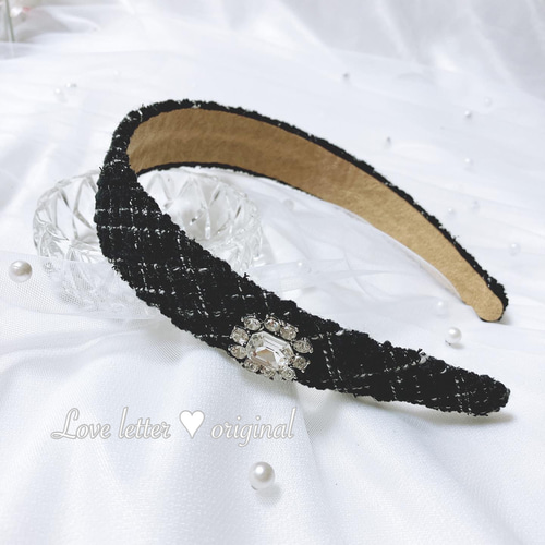 ツイードキラキラビジューカチューシャ ブラック ブルー パープル 韓国