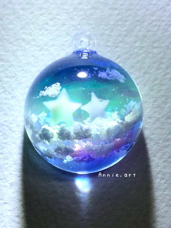 空レジン-星の原 キーホルダー 冬/透明感/プレゼント/雲