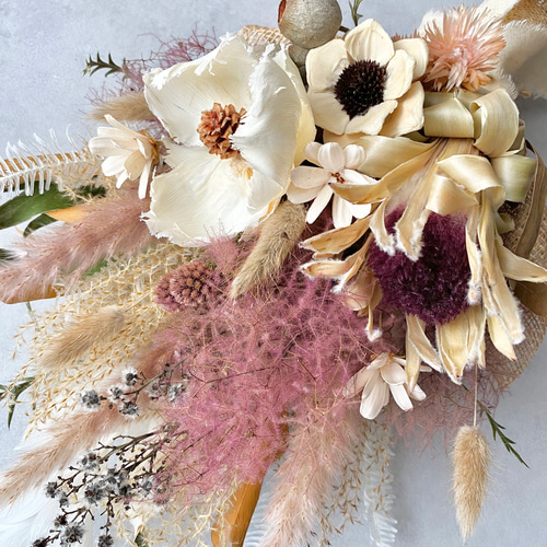 プロテアとスモークツリーのドライフラワースワッグ/ミニブーケ
