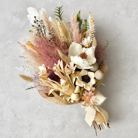 プロテアとスモークツリーのドライフラワースワッグ/ミニブーケ