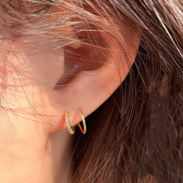 女用耳環 18K 金屬過敏相容小金 925 銀粉紅金螺旋工作預 第4張的照片