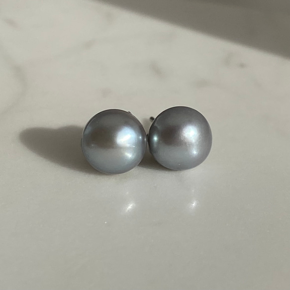 7mm〜12mm 大粒グレー淡水パールピアス/イヤリング✨シンプル