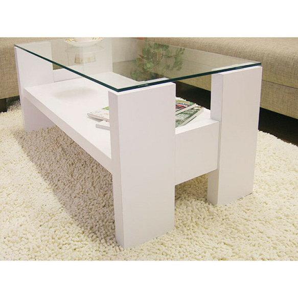 ガラステーブル「ステージ」【ホワイト・白色】 3枚目の画像