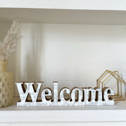 インテリア ウッドオブジェ アルファベット レター Welcome パリ地図