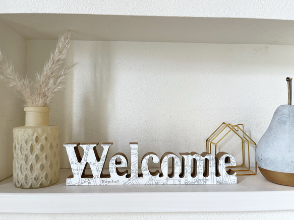インテリア ウッドオブジェ アルファベット レター Welcome パリ地図