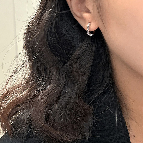 圈形耳環 18k 金屬過敏相容女式小號 925 銀水印工作禮物 第2張的照片