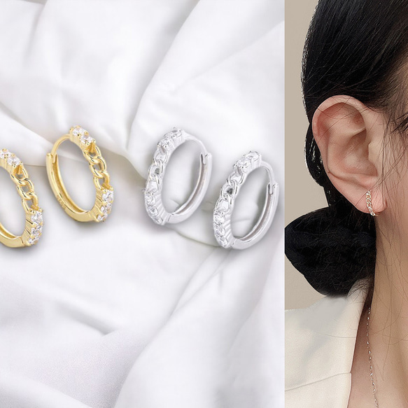 圈形耳環 18k 金屬過敏相容女式小號 925 銀水印工作禮物 第1張的照片