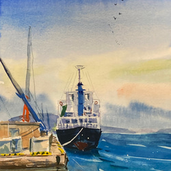 水彩画 海と船の風景 額装済み 原画 店舗良い 船と海の風景(油彩画) 絵画 - 絵画