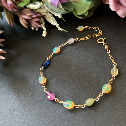 14kgf*エチオピア産プレシャスオパールとマルチカラーサファイアの