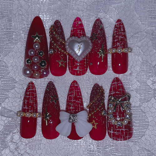 サイズオーダー】個性派ネイル クリスマスネイル 冬ネイル フレンチ