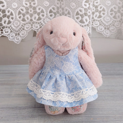 ◇【売り切れ】レース柄のガーリーワンピースブルー*ぬいぐるみ服