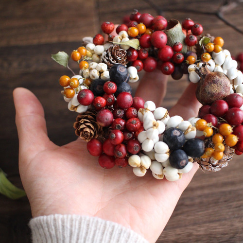 紅白☆木の実の手のひらリース✳︎お正月飾り◎12センチサイズ リース  