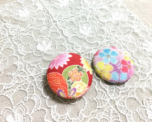 Creema限定】和柄・花ちりめん くるみボタンのヘアゴムセット ヘアゴム