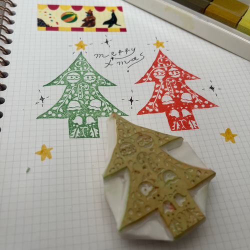 クリスマスツリー 消しゴムはんこ インテリア ポストカードにも はんこ