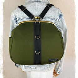 5.受注制作/送料込 ブラックがま口リュック&ショルダー 背中で口