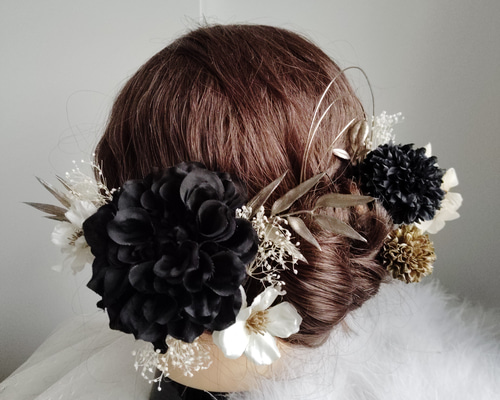 咲静＿＿上品ダリアと林檎の花の髪飾り 卒業式 成人式 結婚式 髪飾り