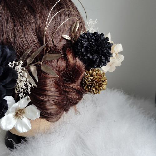 咲静＿＿上品ダリアと林檎の花の髪飾り 卒業式 成人式 結婚式 髪飾り