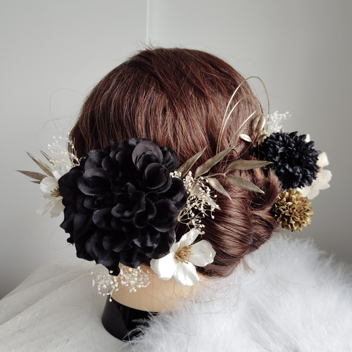 咲静＿＿上品ダリアと林檎の花の髪飾り 卒業式 成人式 結婚式 髪飾り