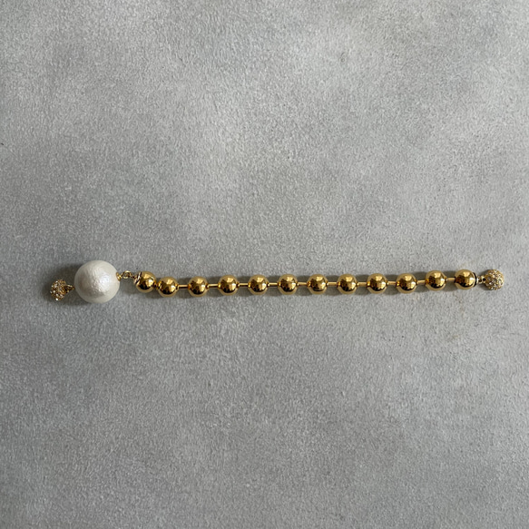 ball bracelet  gold  コットンパール & ボールチェーン 9枚目の画像