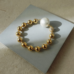 ball bracelet  gold  コットンパール & ボールチェーン 8枚目の画像