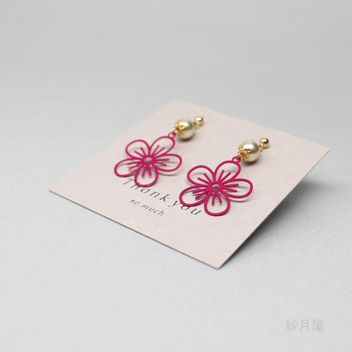フラワー パール ピアス イヤリング ディープピンク 花 プレゼント 