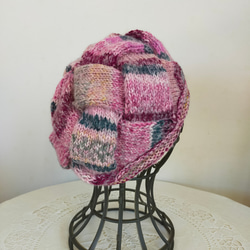 お値下げしました❣️バスケット編みのベレー帽・ブルー系パープル系 2枚目の画像