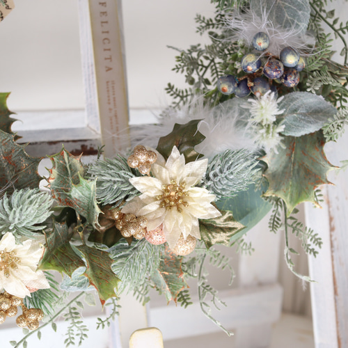 ウィンターリース 大人可愛い ポインセチア 寒色 インテリア 玄関 冬