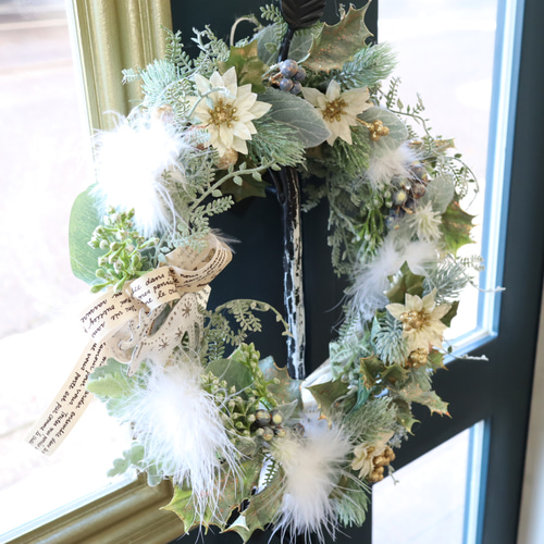 ウィンターリース 大人可愛い ポインセチア 寒色 インテリア 玄関 冬