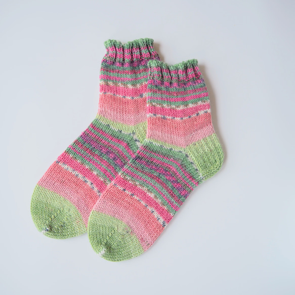 手編みの靴下　子供用サイズ19cm 1枚目の画像