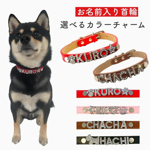 キラキラ アルファベット 首輪 ペット用品 S M L 名前入り