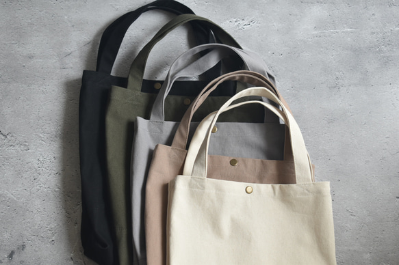 再販☆縦型ミニトートバッグボタン付き/ジムバッグ/11号帆布/シンプル 20枚目の画像