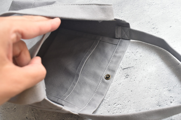 再販☆縦型ミニトートバッグボタン付き/ジムバッグ/11号帆布/シンプル 18枚目の画像